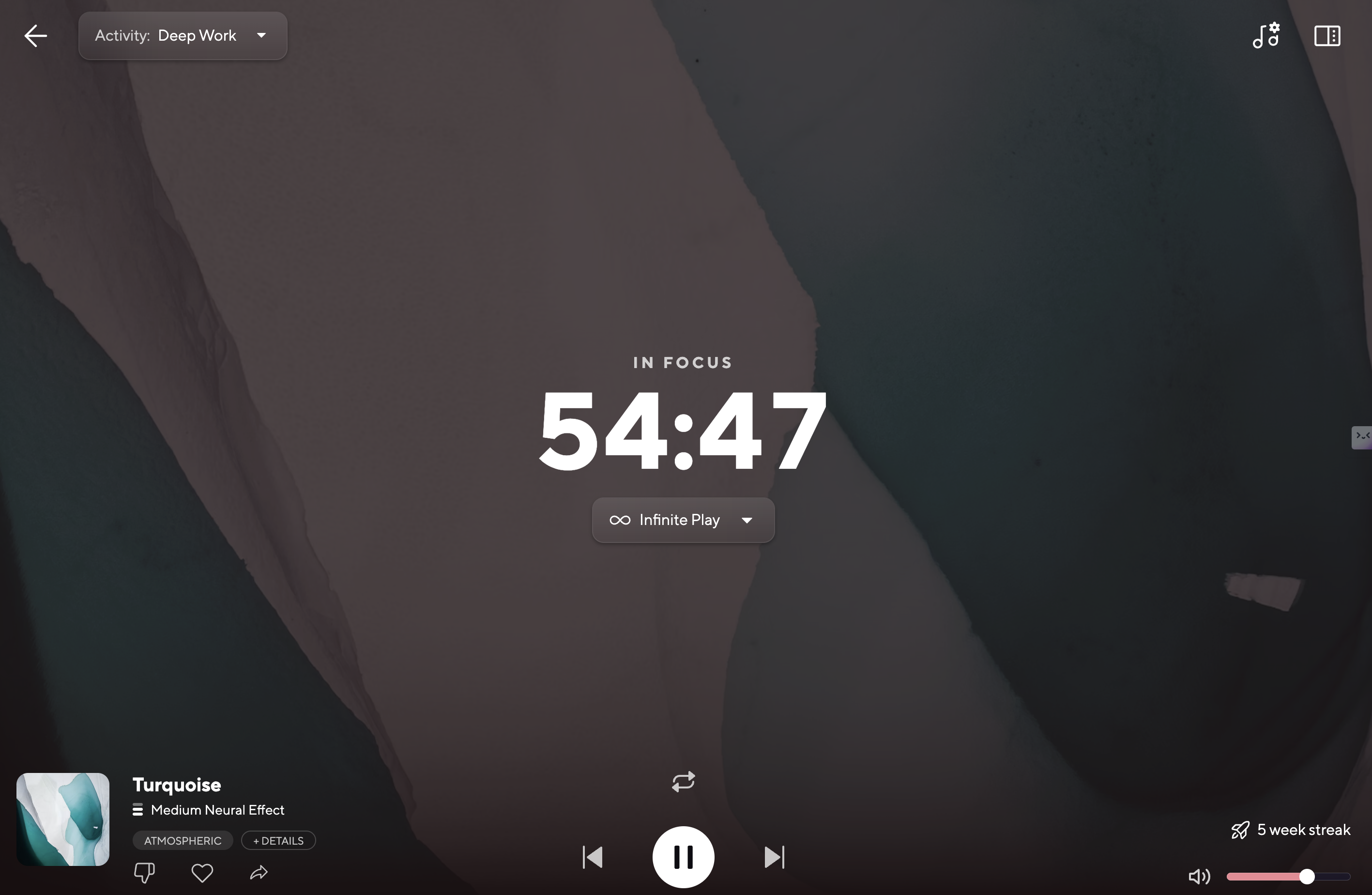 Brain.fm focus music app interface screenshot