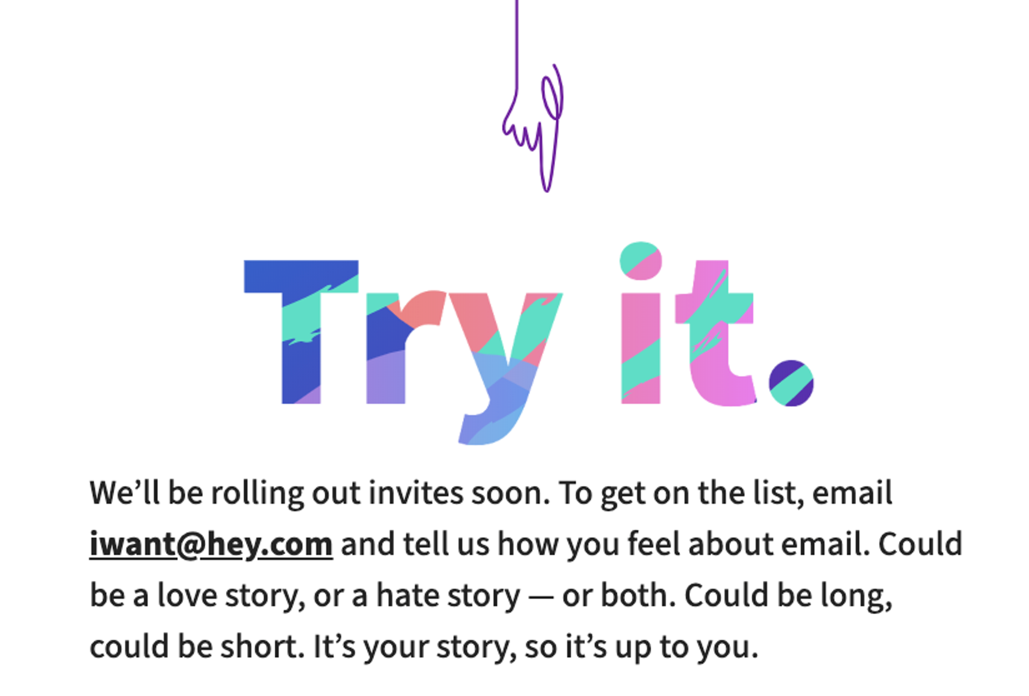 Screenshot of the Hey.com waitlist invite request funnel that inspired this post